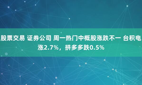 股票交易 證券公司 周一熱門中概股漲跌不一 臺積電漲2.7%，拼多多跌0.5%